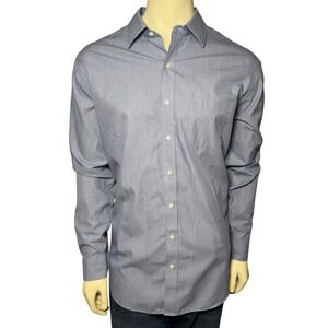 Brooks Brothers Dress Shirt Mens 17.5 Blue Excellent Regent Fit Non-Iron Dotted